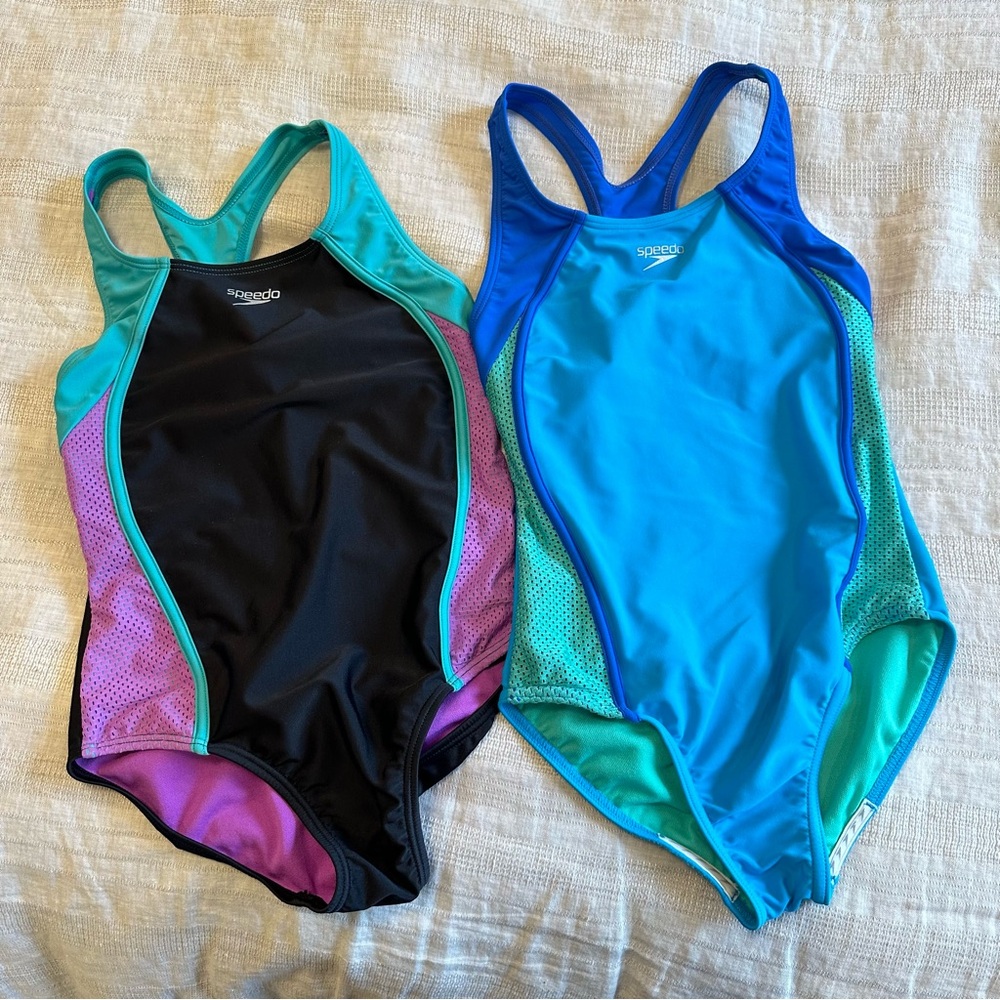 Speedo Kids One Piece Swimsuit - Black, Blue, and Purple